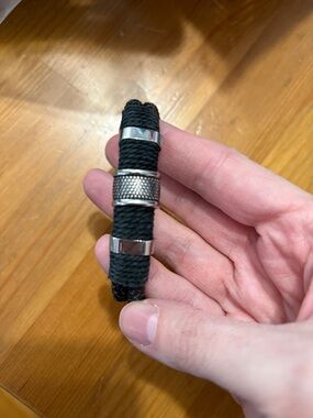 4/8$🥒Black Braided Cord Men's Bracelet with Silver Accents